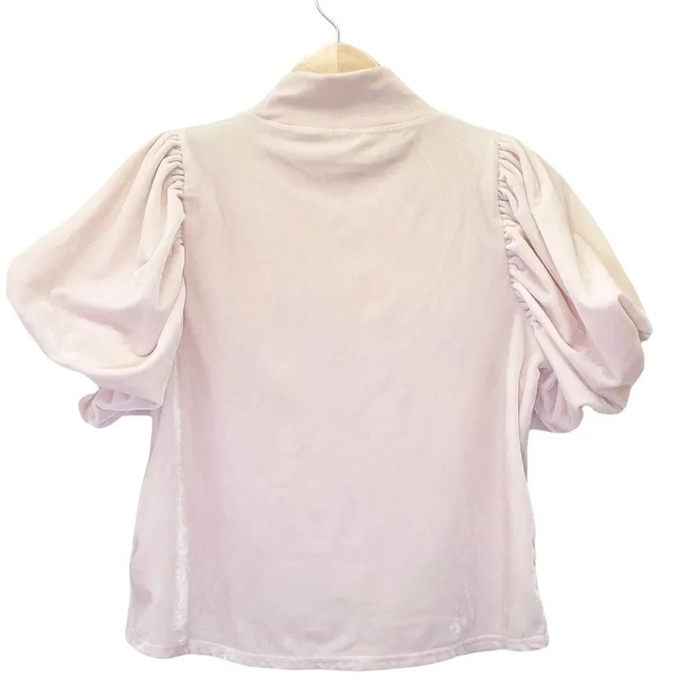 Free People Claudia Velvet Tee Puff Sleeve Mockneck Top Ballet Pink Size XS